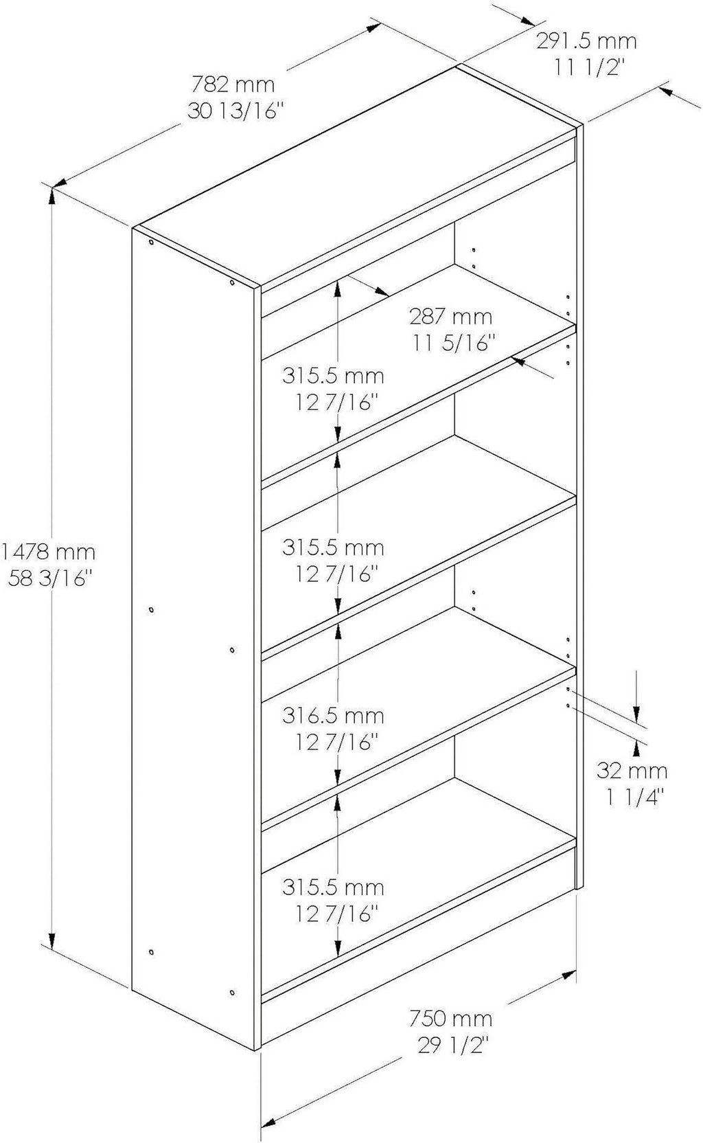 Bookcase-Morgan Axess 4-Shelf Cherry, 58-Inch