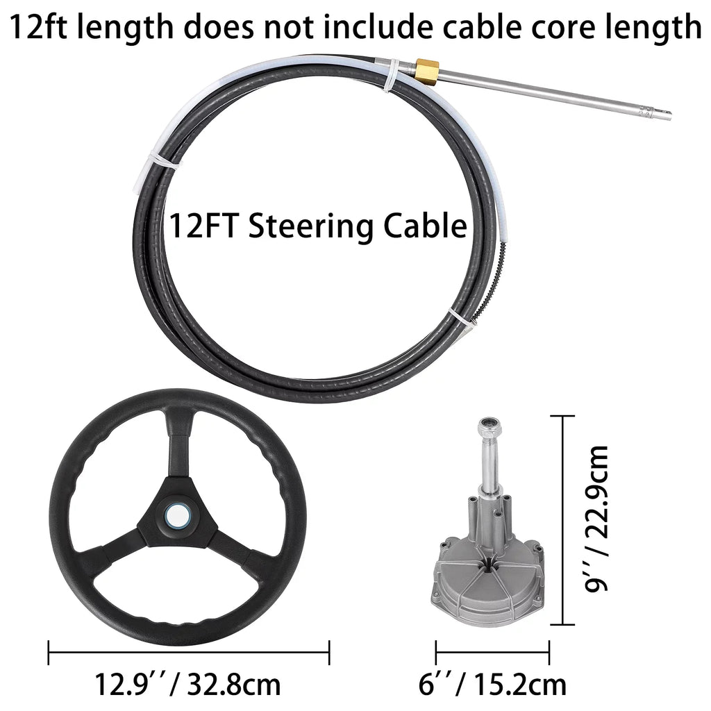 Outboard Cable 13 VEVORbrand 12 Accessories Ft. with Mechanical In. Rotary Steering 12 Boat Boat Wheel, Ft.