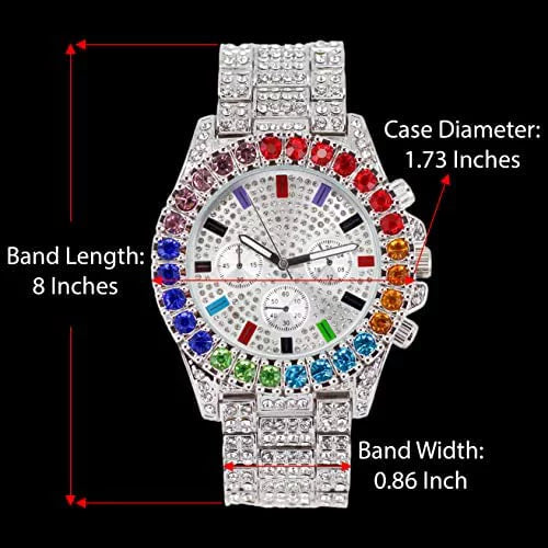 on Out Sets Mens or Out Iced Bracelets Flame Rainbow Set. with Collection Charles Blinged Out (ST10327CO-ZZ Blast Single SLV) Combo Color Colourful Watch Iced Raymond
