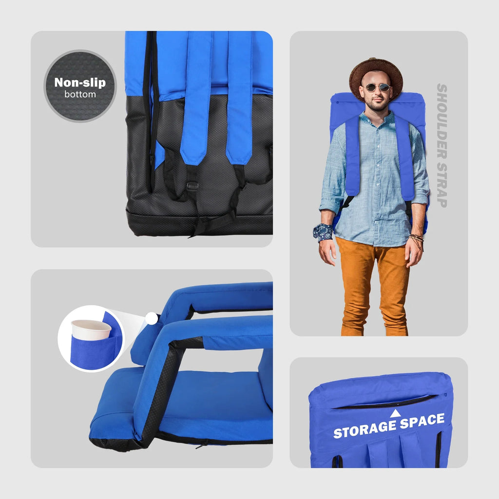 Bleacher, Stadium Padded Blue HomGarden Cushion Seat Portable Chair Folding