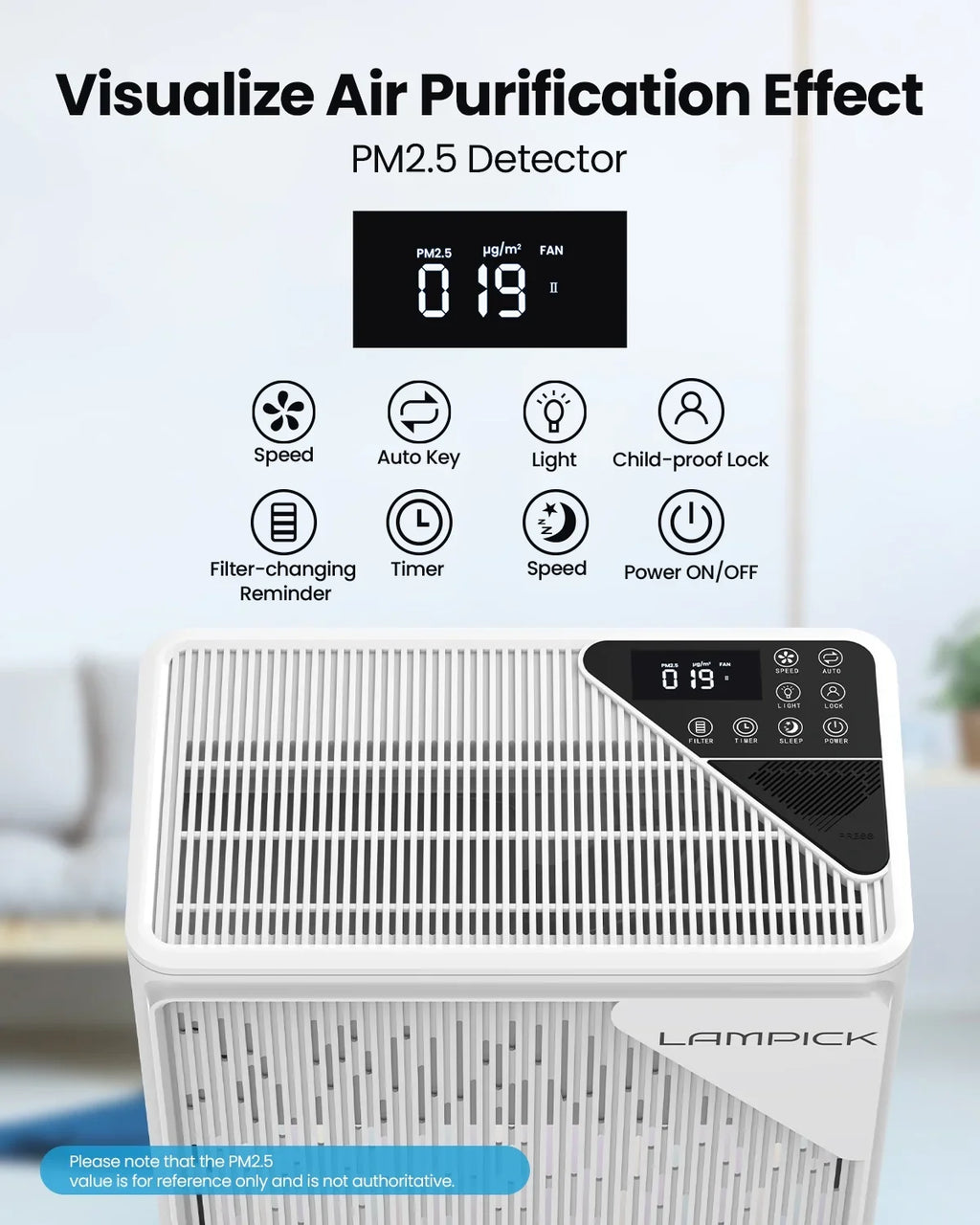 99.97% Sq of Remove with 1076 ft, HEPA Air Air Purifier LAMPICK Smoke Pet to Cleaner Hair Filter, up