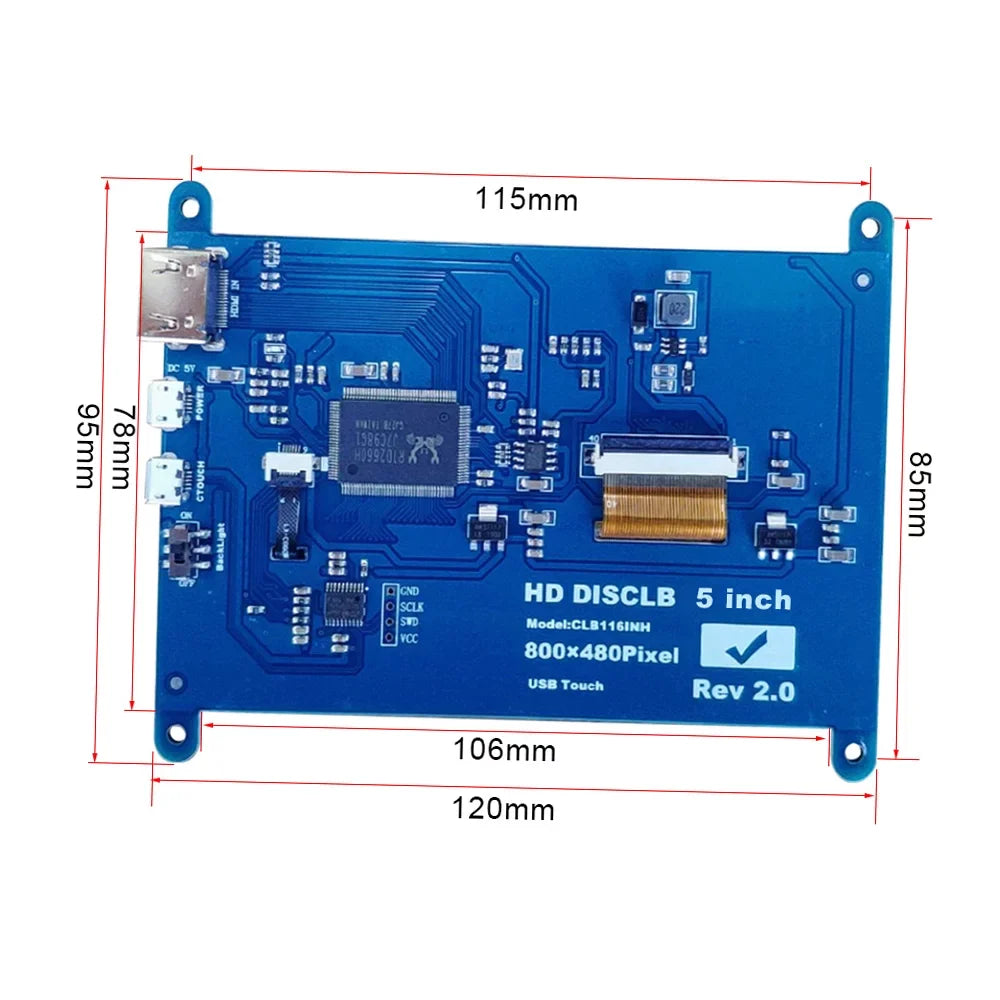 Portablewith Raspberry InchCapacitive Compatible 5 Arealer Display Tool Touchscreen USBInterface with Pi 800*480 Resolution Small