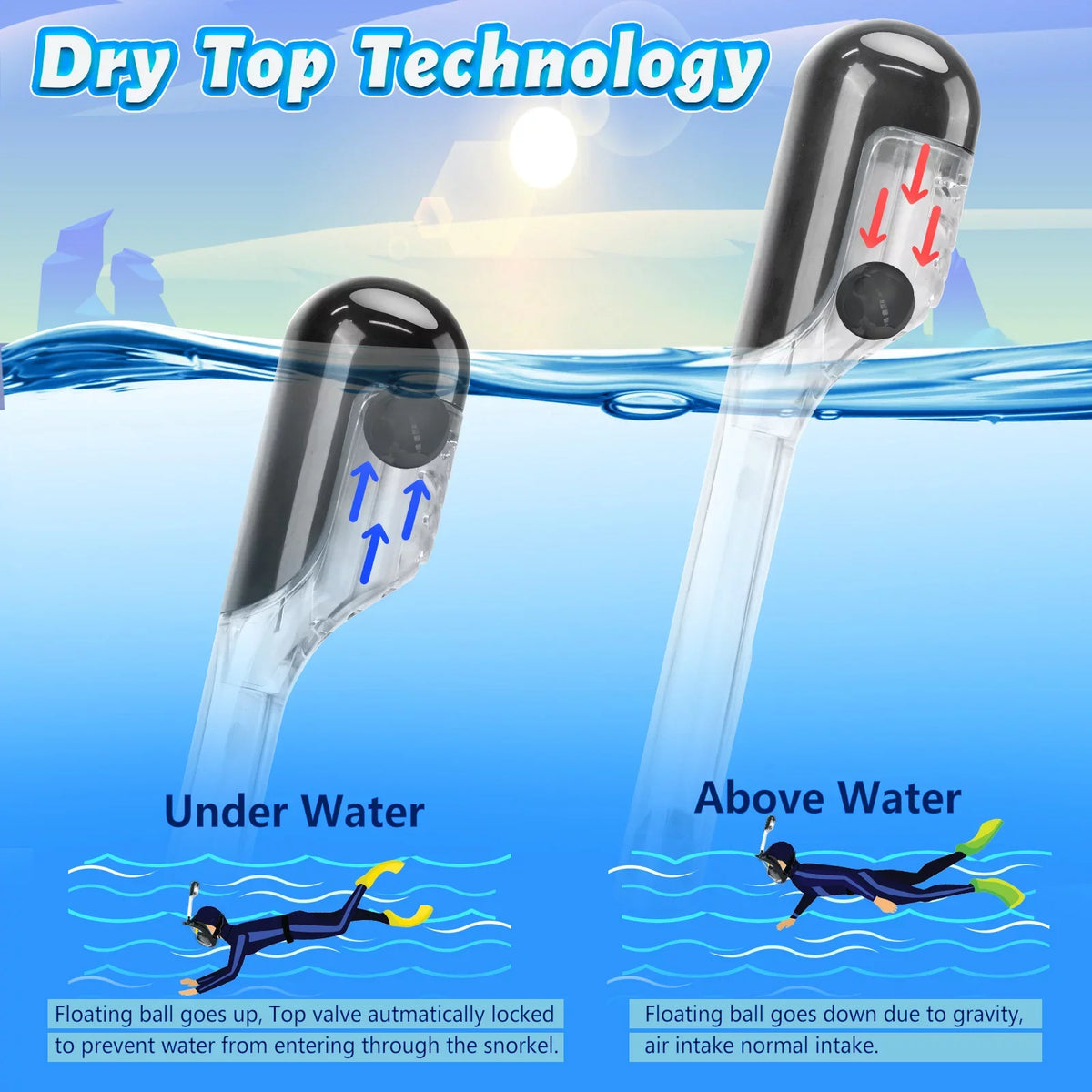 Snorkel Mount, Dive System, Upgraded Dry Face Mask Snorkeling Full L/XL Camera Mask View Panoramic Top with with Mask, Safety Breathing Set Detachable