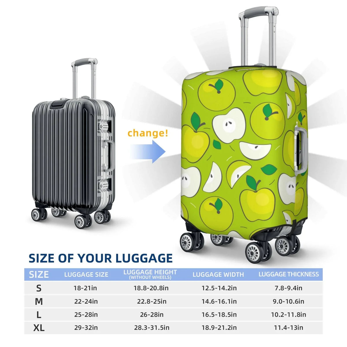 Cover Print Suitcase Apple Green Luggage Protector Luggage Fits Washable Inch Fashion Junzan - 18-32