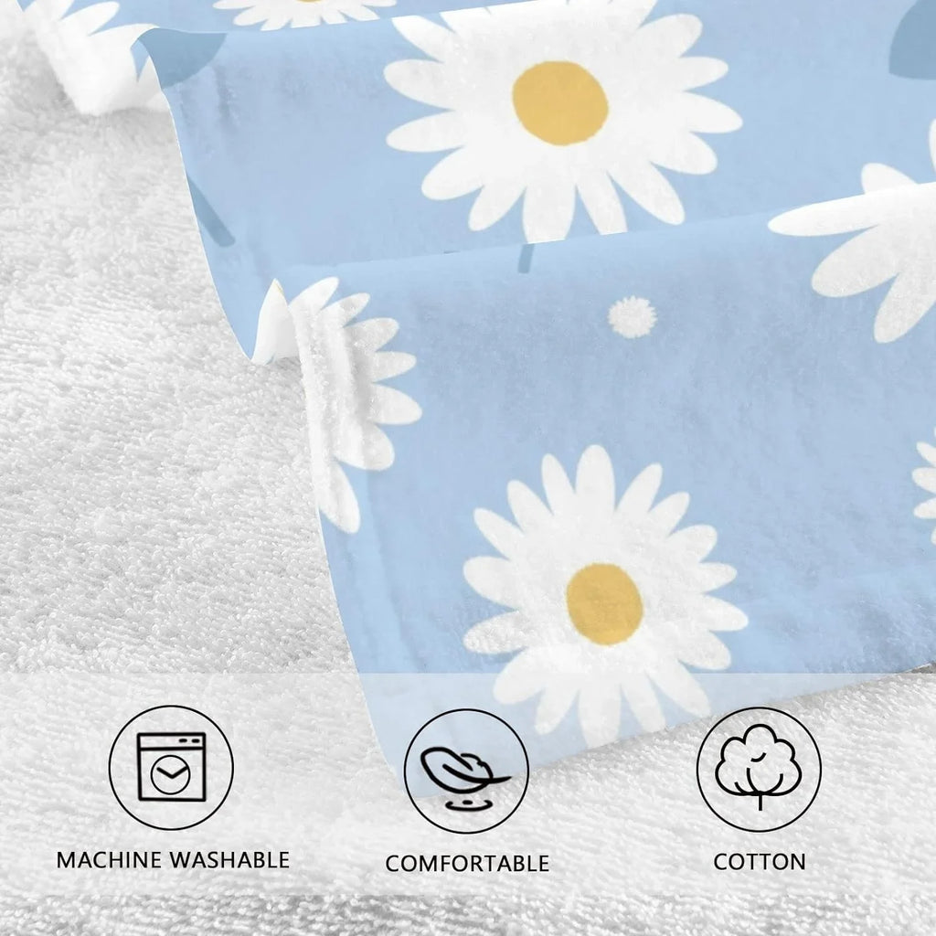 Face Highly Daisy Towel Washcloths, Bath Flower Wellsay Cotton Absorbent Set Pack of Hand 2 Towel- Quick-Dry Blue