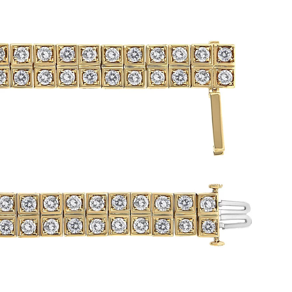 Bracelet I1-I2 Inches Yellow - Link Round-Cut (K-L Tennis Gold Color, 10K Cttw Clarity) 8.00 Diamond 7.25" Two Row Square