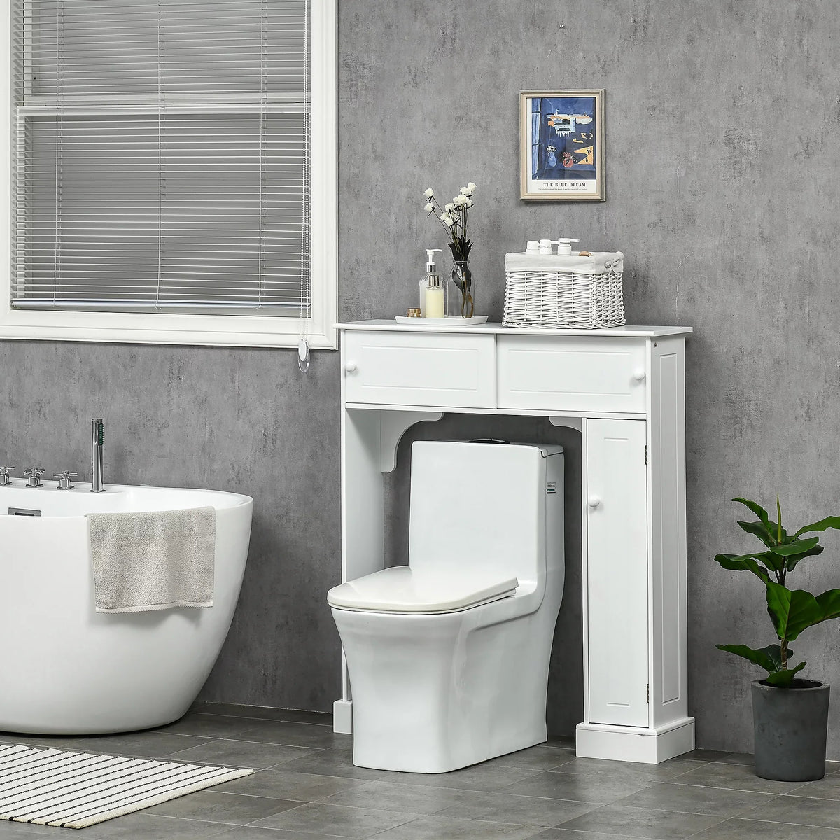 Shelves, Over Storage Toilet Toilet Rack, Organizer Freestanding White kleankin Adjustable Bathroom with the Cabinet, Bathroom