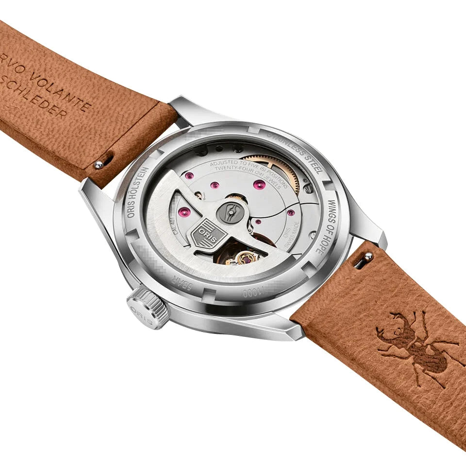 Steel Dial Crown Wings Beige 401 Edition Limited Big Watch Of Mens Strap Stainless Hope 7781 Automatic Leather Oris 4081-Set White