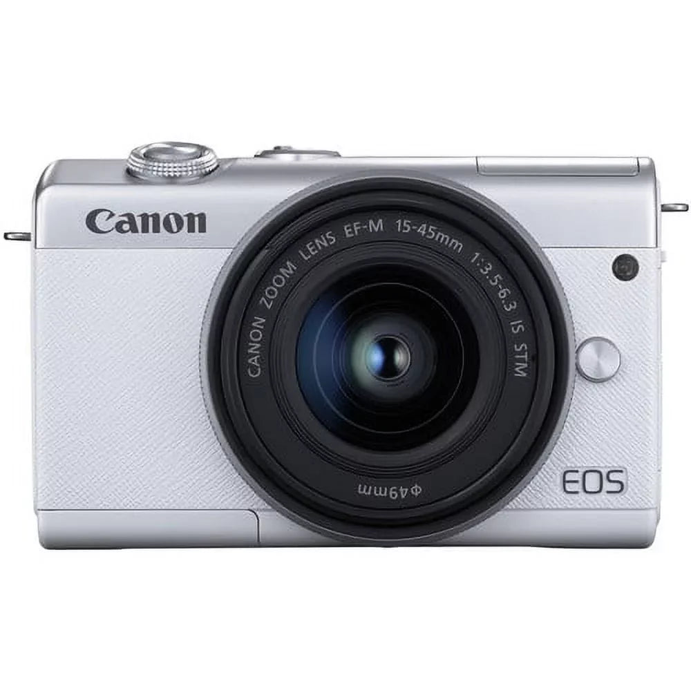More Memory 64GB + Camera with EOS + Mirrorless Tripod + with 15-45mm (White) 2x Digital Canon Cards Battery Lens Kit Spare M200