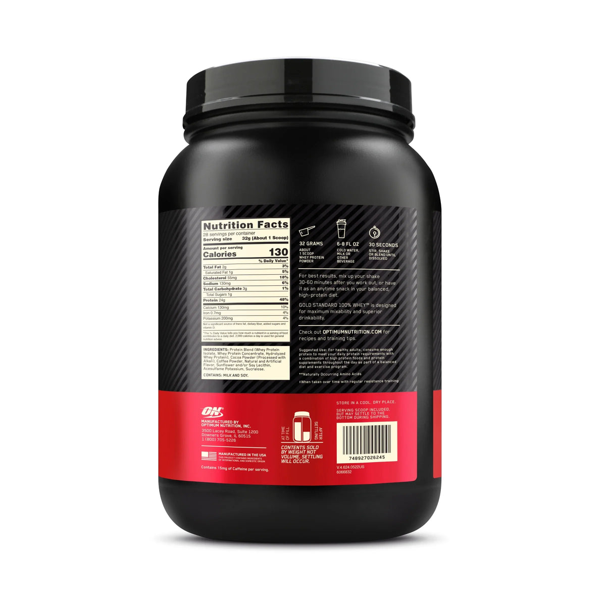 Cappuccino, Optimum Powder, 100% Mocha Protein Nutrition, Servings 2 Standard Gold lb, Whey 28