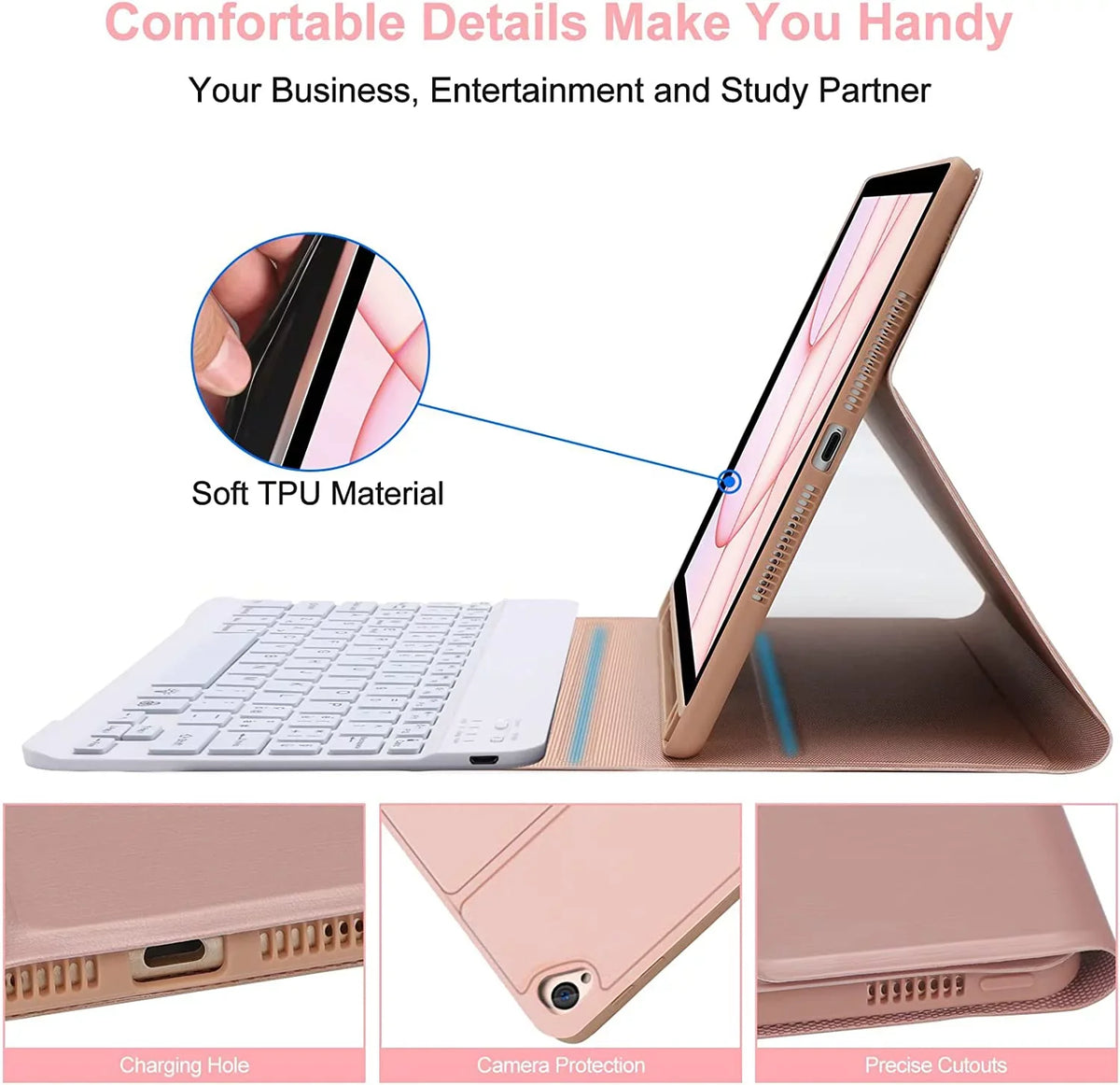 Keyboard Air Apple Kvago Built-in Holder Pencil for Bluetooth Case iPad Keyboard Pink 2022 iPad 5th Gen