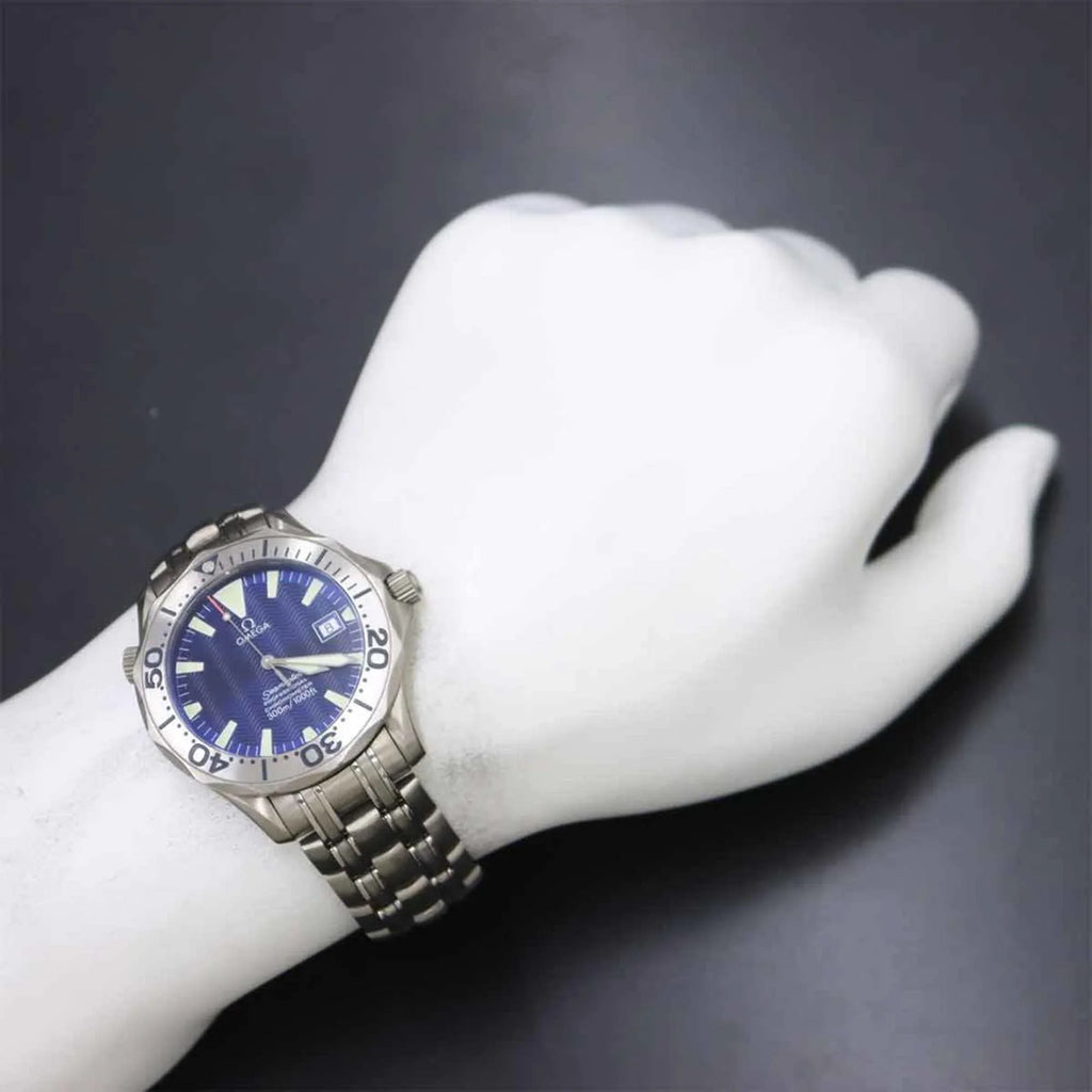 Professional Watch Date Men's (Good) Dial Automatic Pre-Owned Titanium 2231 OMEGA Blue Seamaster 300 80