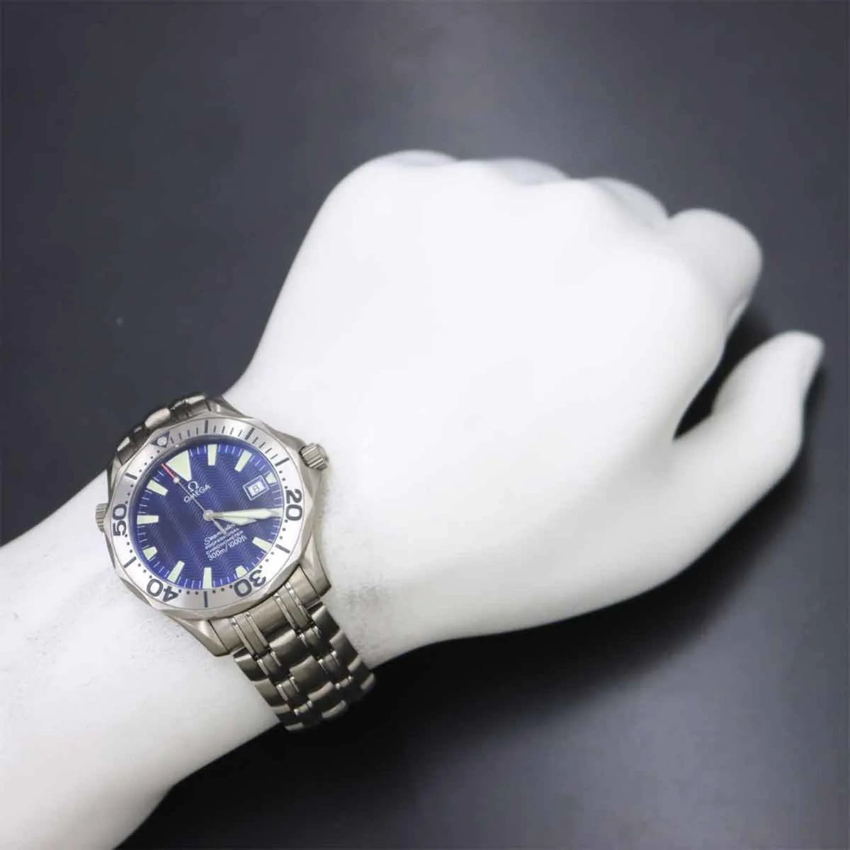 Professional Watch Date Men's (Good) Dial Automatic Pre-Owned Titanium 2231 OMEGA Blue Seamaster 300 80