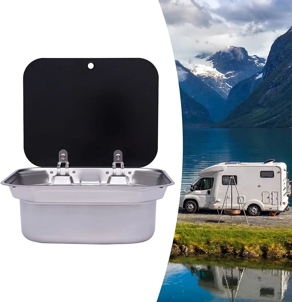 RV Kitchen Hand Lid Hand Sink Outdoor For Wash Kitchen Miumaeov Tempered RV Stainless Caravan, With Glass Basin Single Camper Sink Basin Steel Wash Bowl And Sink