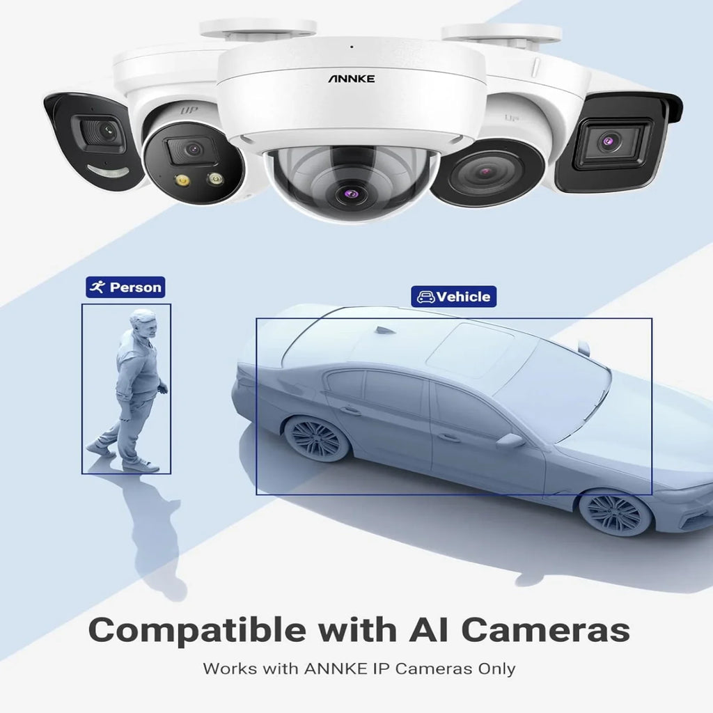 Bandwidth, ANNKE No Video Max Drive Recorder, Remote Drive 2CH Bays, AI Dual Access, 4K H.265+ Outgoing Supports Hard Decoding Mbps ANNKE 160 Network Capability, PoE 8CH Cameras, 4K Hard