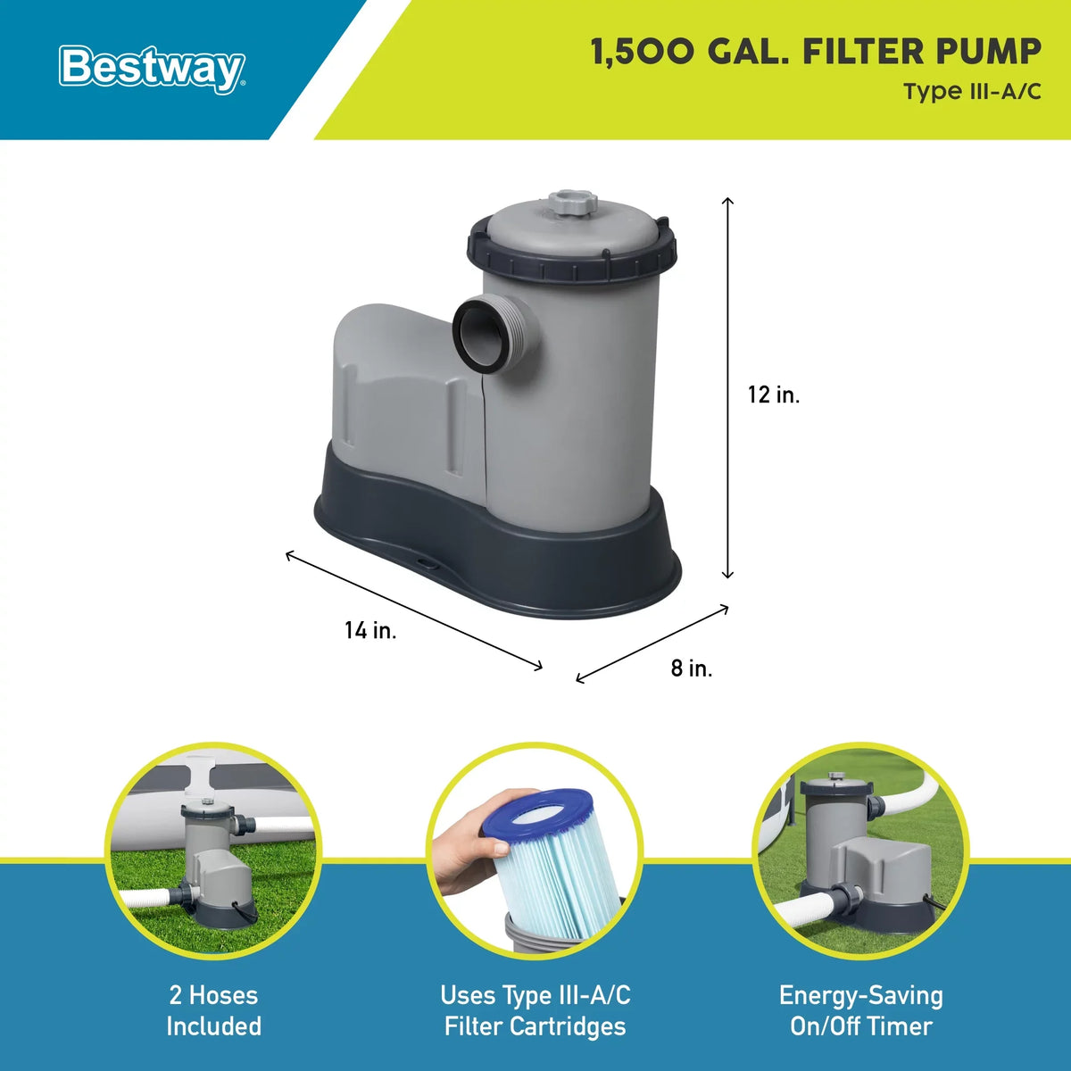 Pools Bestway 58390E Above 1500 Pump Ground GPH Filter Flowclear for