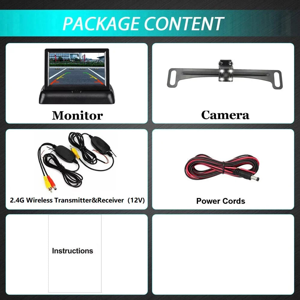 HD Monitor Camera Rear System Portable View 4.3 Car Backup Wireless Parking Vision+ Night