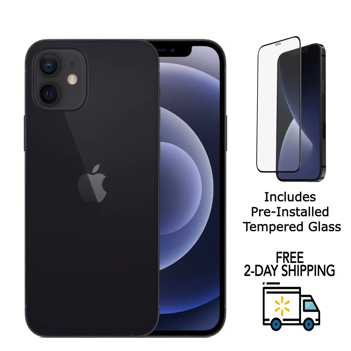 A2172 Restored Tempered (Fully 12 iPhone Pre-Installed Black Unlocked) w/ 64GB Apple Glass (Refurbished)