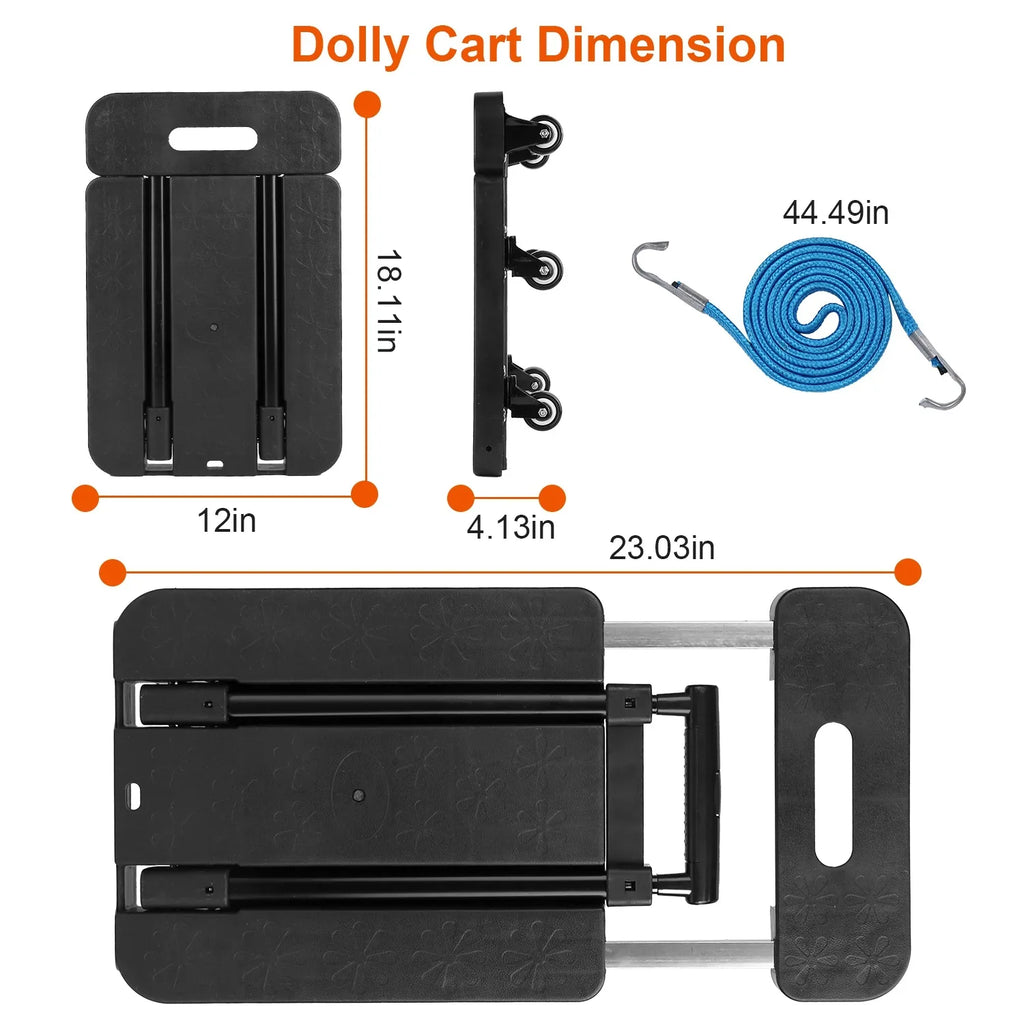 Dolly Cart Platform 165LBS Duty Folding Utility Luggage Cart Hand Heavy Handle 1 Black Truck Ropes iMounTEK Elastic Retractable with Luggage for