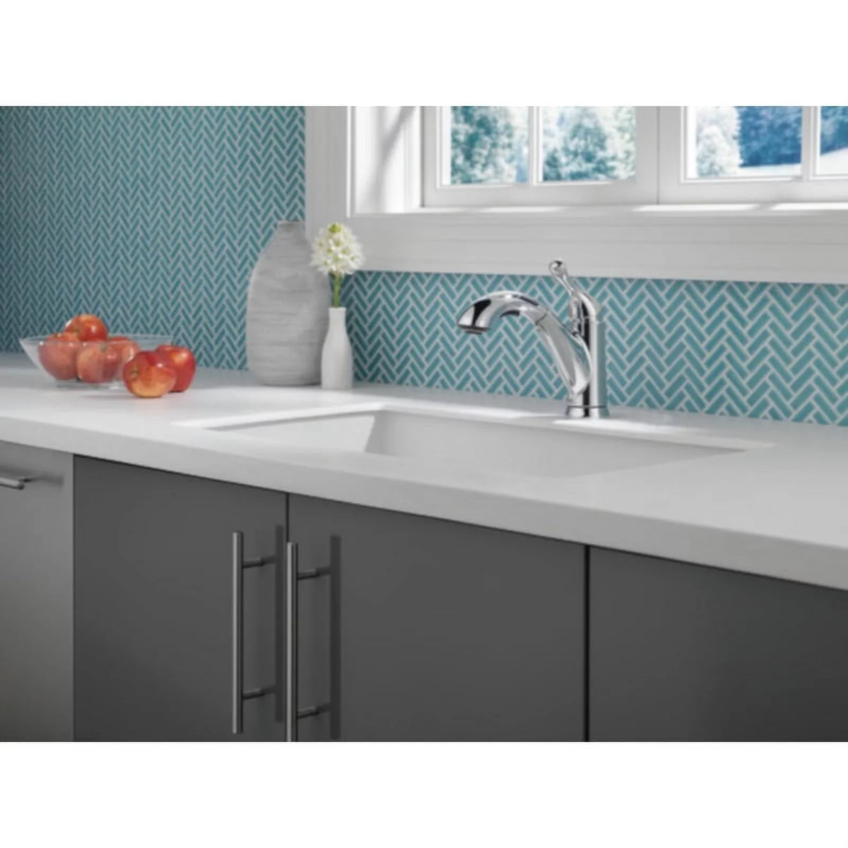 Chrome Kitchen One Pull Grant Delta Handle Out Faucet