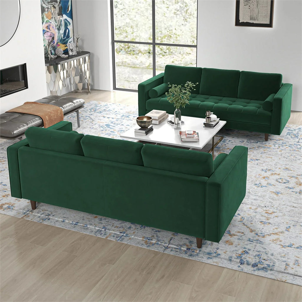 Set Velvet Back Pillow Tahir in Sofa Green Mid-Century