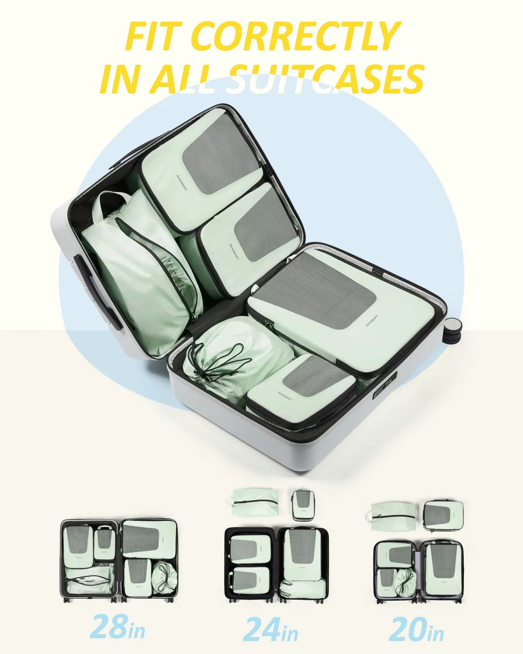 Packing Green Packing Travel Pcs for Organizers Accessories, Lightweight BAGSMART Cubes Storage for Suitcase Compression 6 Travel, Foldable Bags Luggage Expandable