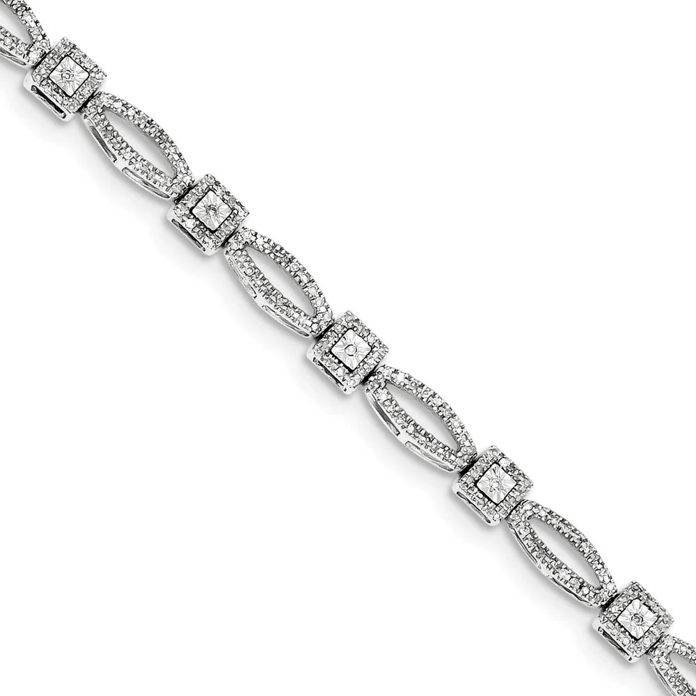 1ct Sterling Plated Diamond Carat Wt- Bracelet. Rhodium Silver
