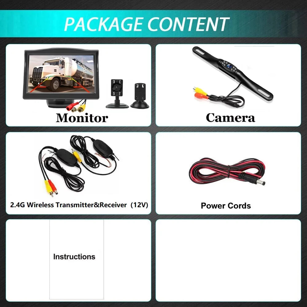 5" Monitor View Rear Night System HD Wireless Camera + Vision Parking Car Backup