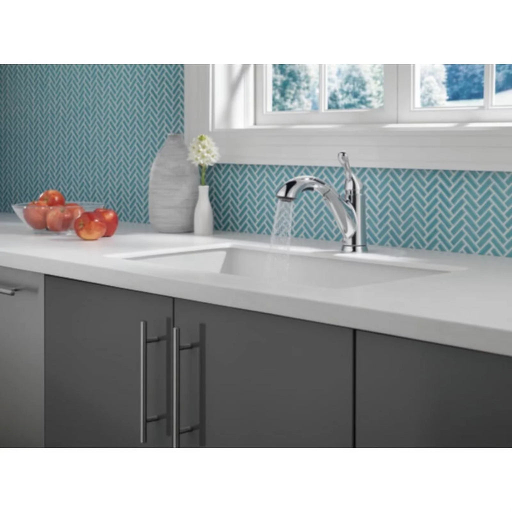 Chrome Kitchen One Pull Grant Delta Handle Out Faucet