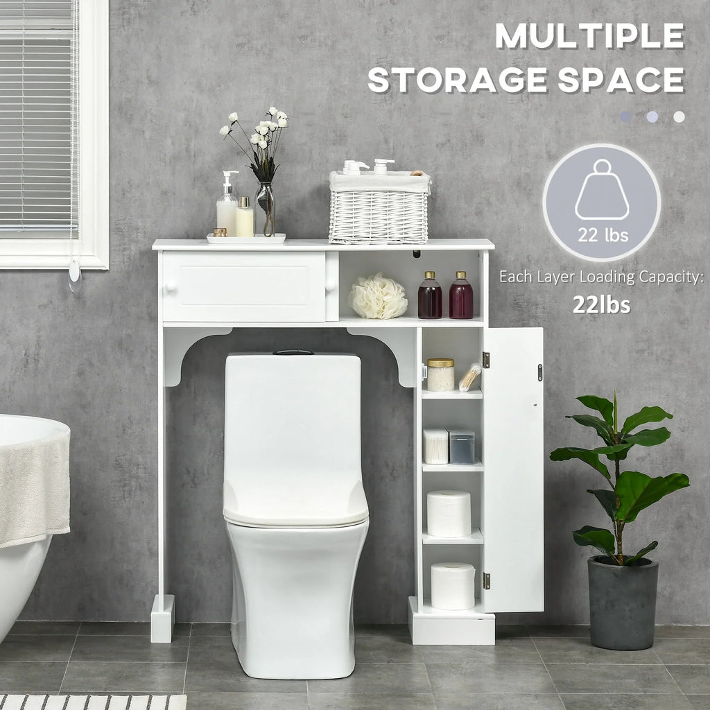 Shelves, Over Storage Toilet Toilet Rack, Organizer Freestanding White kleankin Adjustable Bathroom with the Cabinet, Bathroom