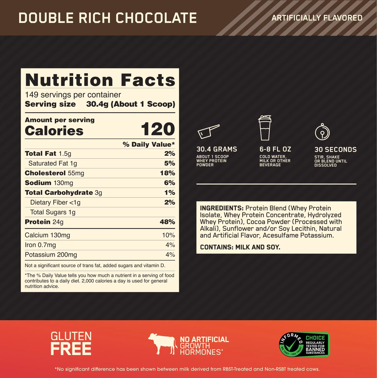 Chocolate, Rich 100% 10 Double Gold Whey Servings lb, Standard Protein Powder, 149 Nutrition, Optimum