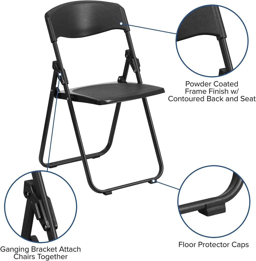 HERCULES Duty Series Pack Lb. 500 Ganging Folding Heavy Plastic With Black Chair Built-In Brackets Capacity 6