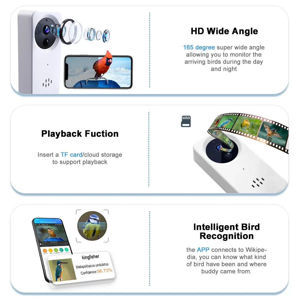 Rechargeable Feeder, Outdoor Feeder Automatic , Bird Wild Bird with Bird Camera, AI Recognition Sensing, House+ Bird Notification, Smart Battery App