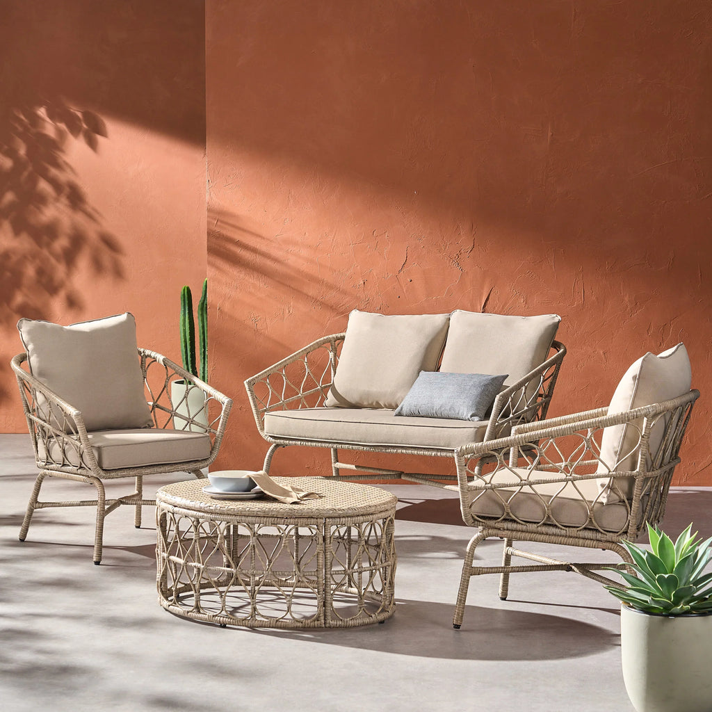 with Montserrat Brown Outdoor Wicker Seater 4 Cushions, Light and Set Beige Chat