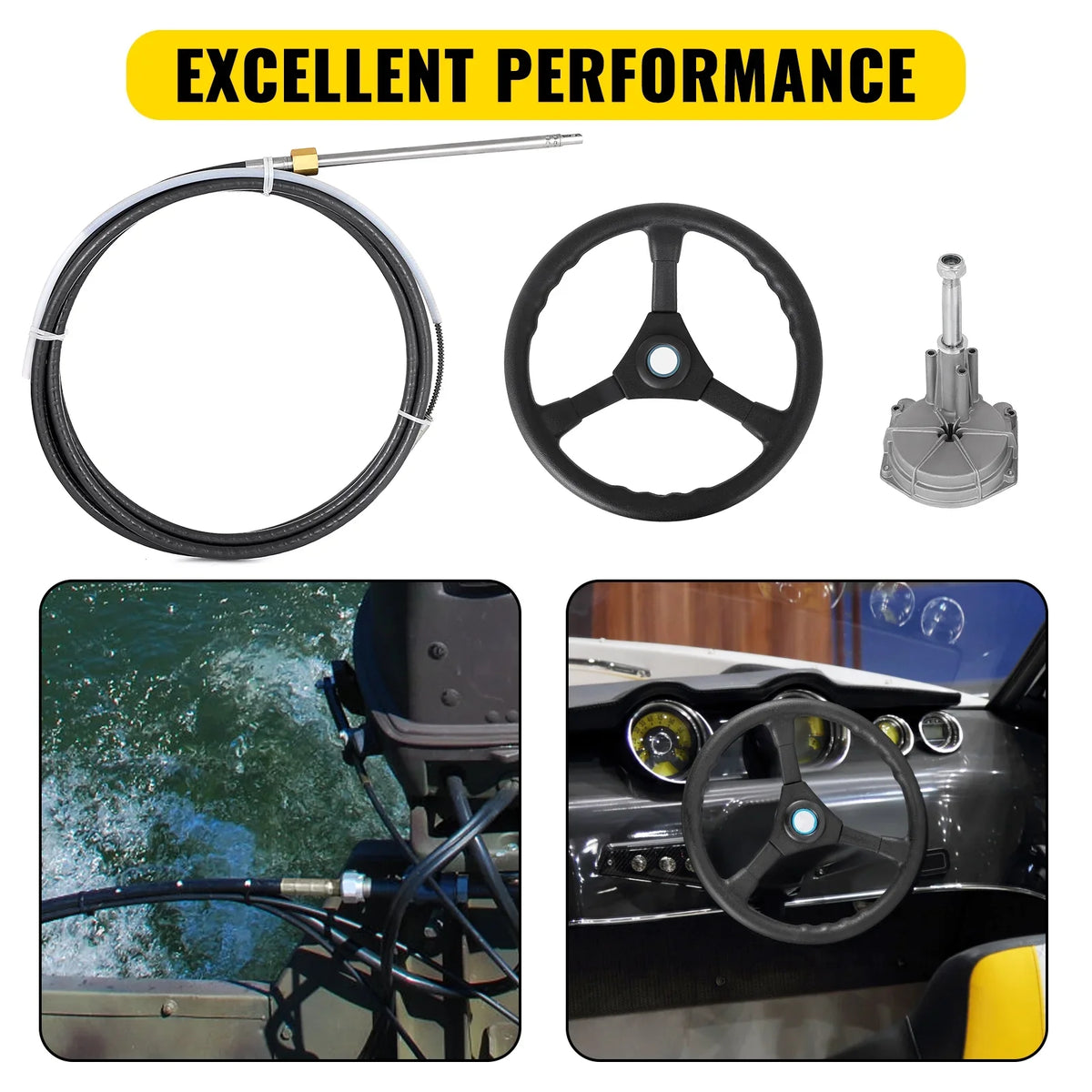 Outboard Cable 13 VEVORbrand 12 Accessories Ft. with Mechanical In. Rotary Steering 12 Boat Boat Wheel, Ft.