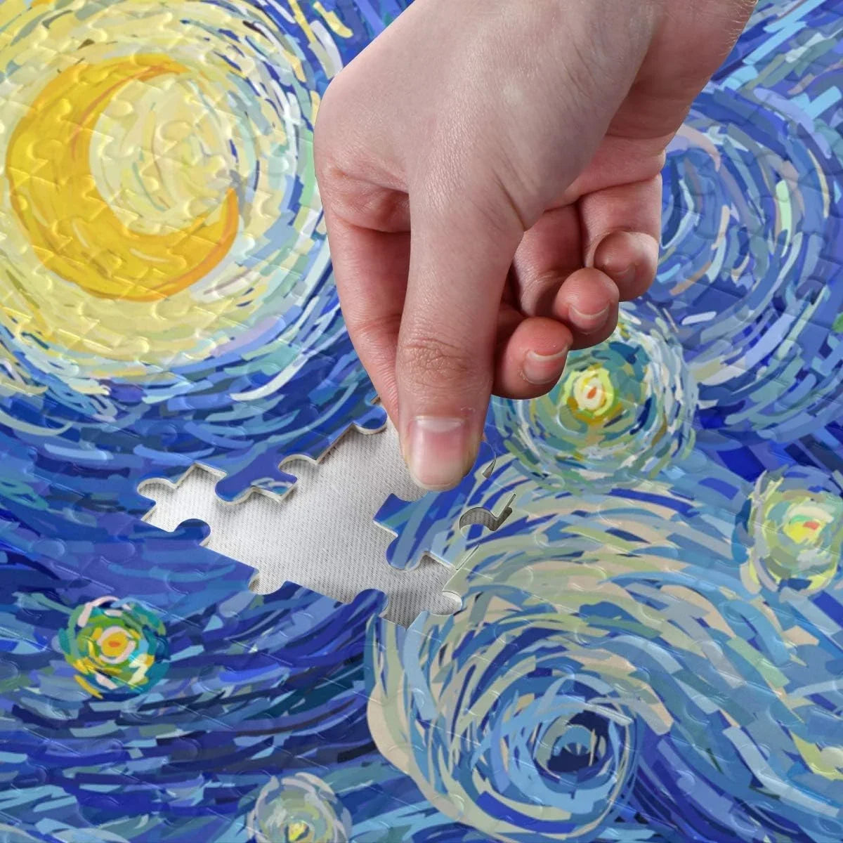 Adults Puzzles Print Cloud Stars Starry Swirly Kids Puzzle Wellsay Glowing Style Moon Sky Jigsaw Van DIY Night Gift 1000 Gogh Pieces for