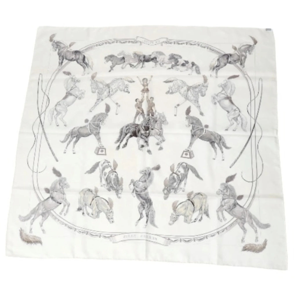 White Hermes 100% Carre90 Scarf (Good) Pre-Owned Silk HERMES