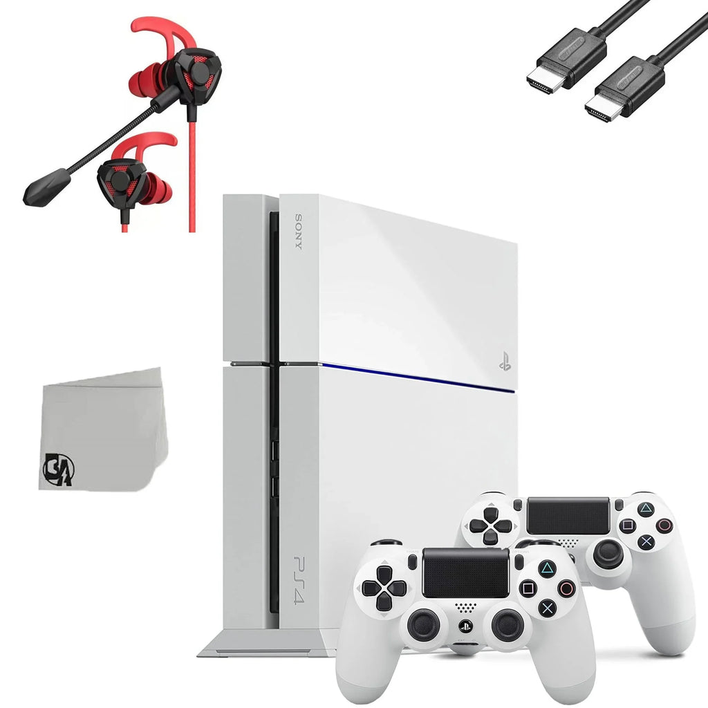 Sony PlayStation AXTION 500GB Console + 2 4 Controller G9 Used BOLT Microphone Gaming White With With Bundle Earbuds Matte Original