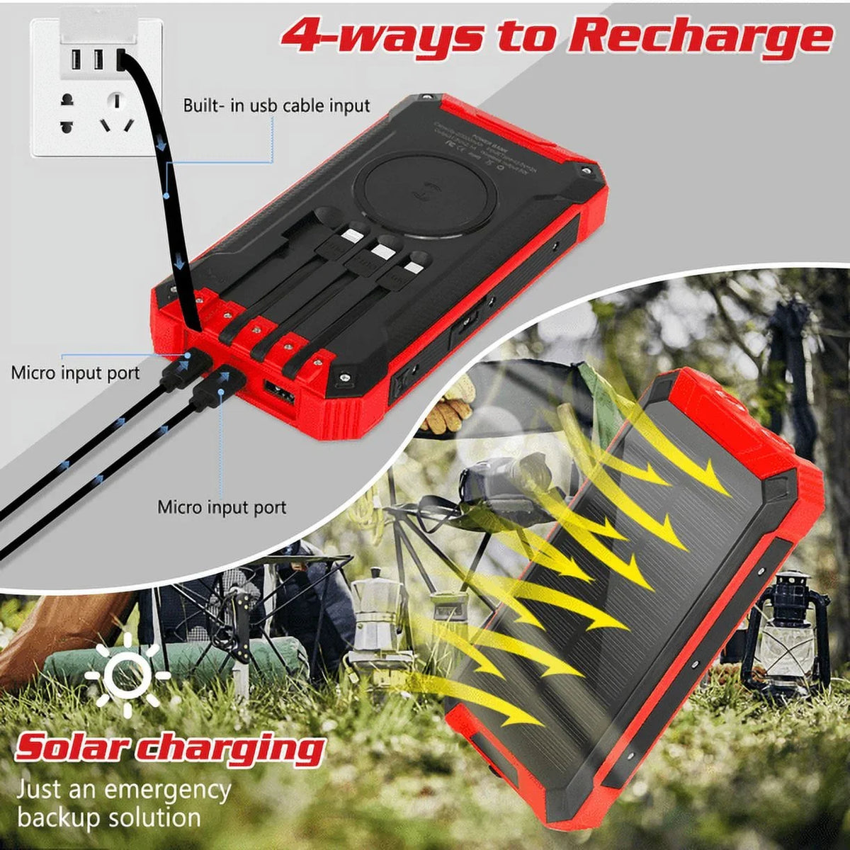 Cables External IPX4 3 C Waterproof Solar 6 LED Qi Solar Battery Charger Port 4 9 For Portable 20000mAh USB Built-in with Power Flashlight Bank 5V/3A Inputs Ulefone 15W Armor Outputs Wireless