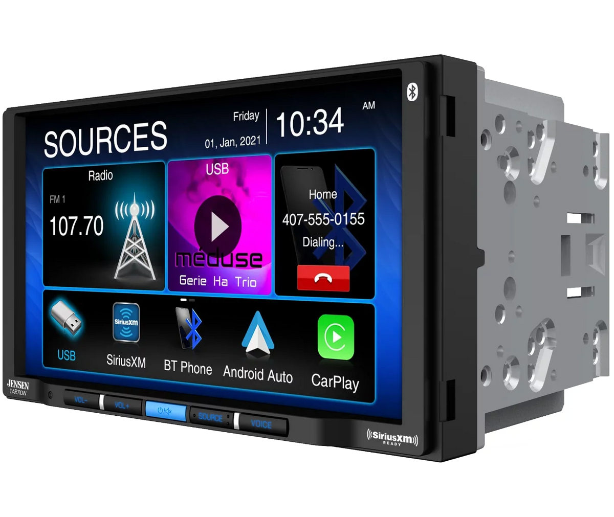 Input and Bluetooth | Receiver Multimedia Jensen CarPlay with Wired 7” Android SiriusXM-Ready Charging Wireless Auto l l Built-in l Wireless with CAR710W USB Mechless and Wired Apple