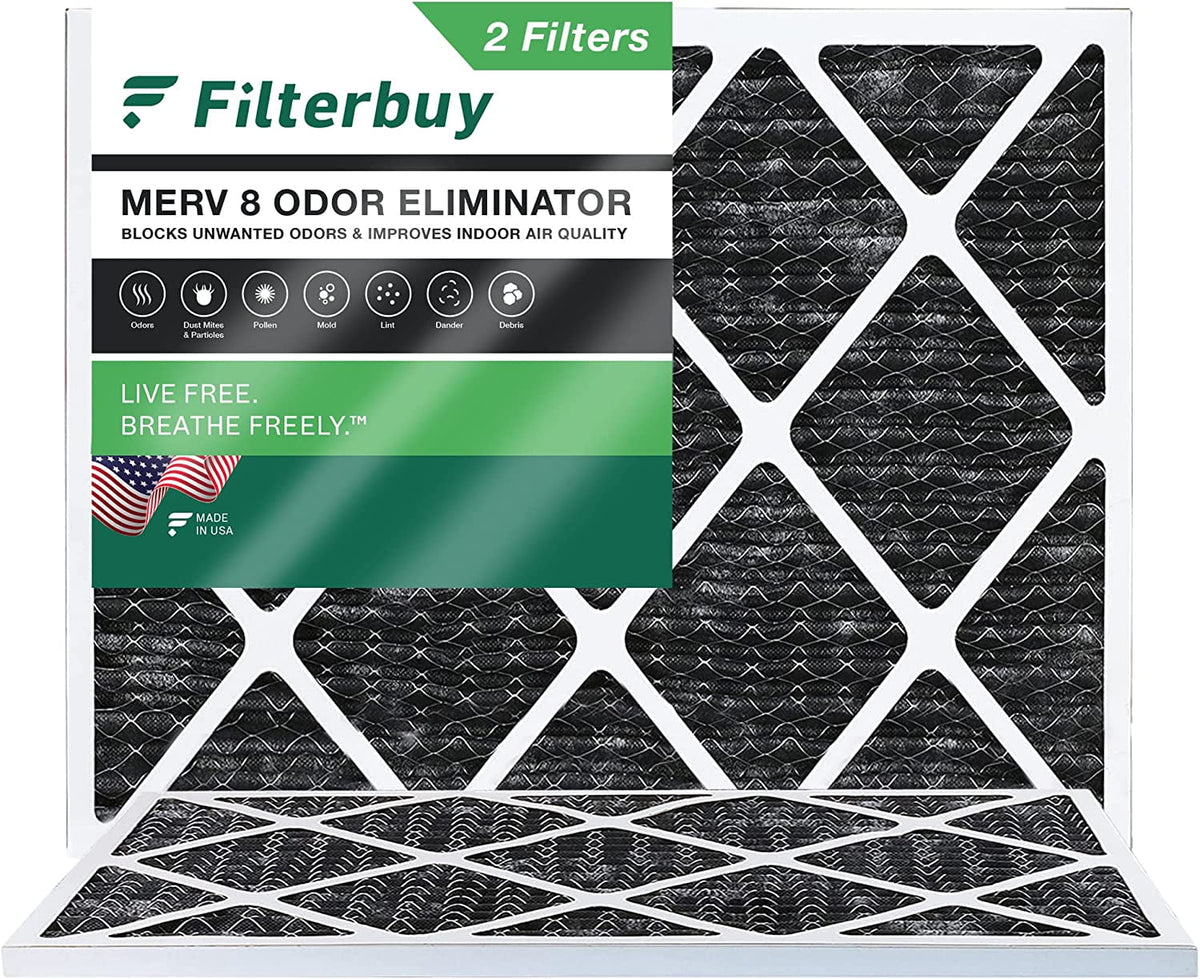Carbon (2-Pack) with 8 HVAC Filters Filterbuy Pleated MERV 20x24x1 Air Eliminator Activated AC Odor Furnace