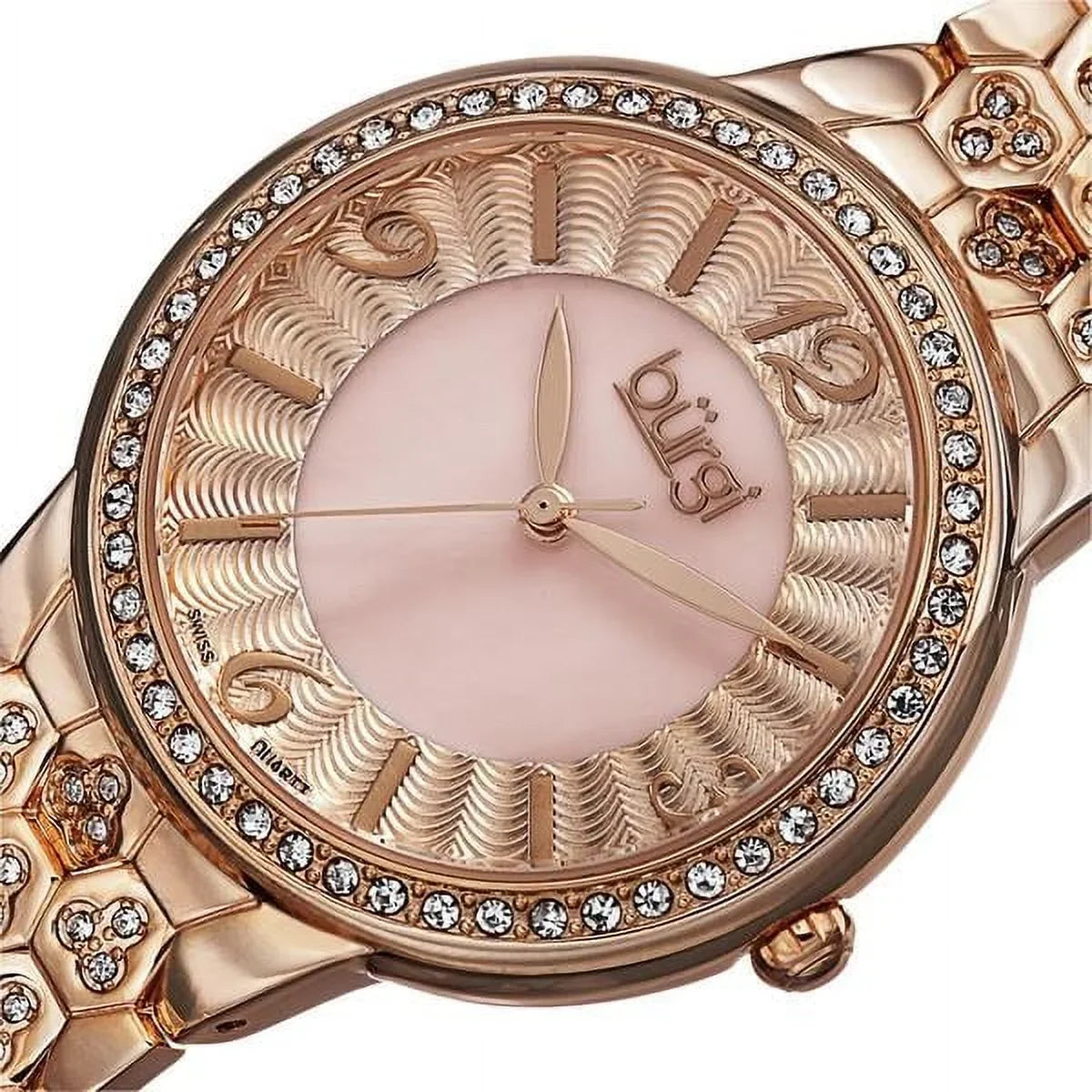 Women's Watch Quartz Rose-Tone Crystal-Accented Brass Bracelet Swiss