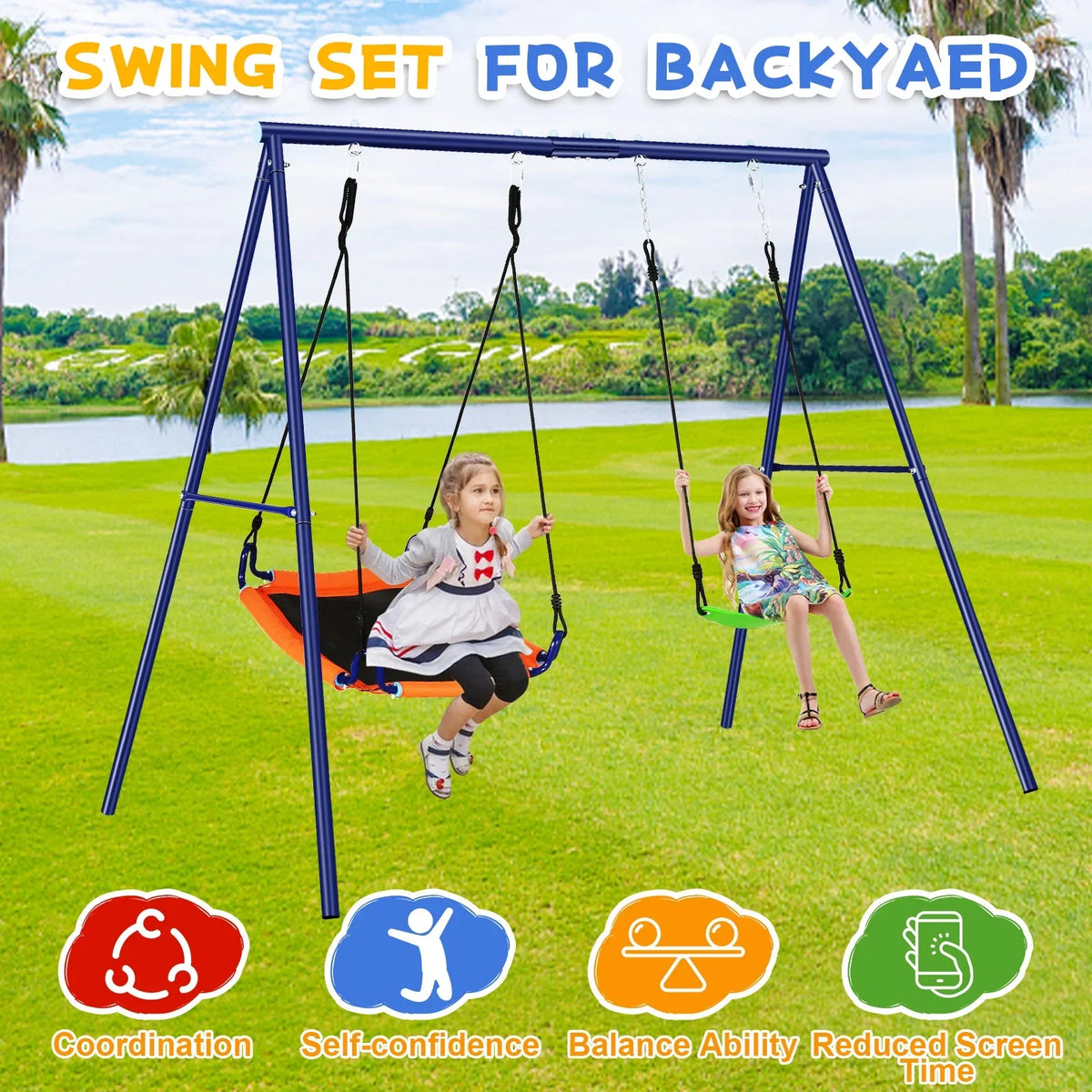 1Saucer Adjustable Set Kids Qhomic 2-in-1 Swing Seat, Set Swing Swing with for Seat Backyards, Swing Outdoor 440lbs Swing 1Belt with & Sets