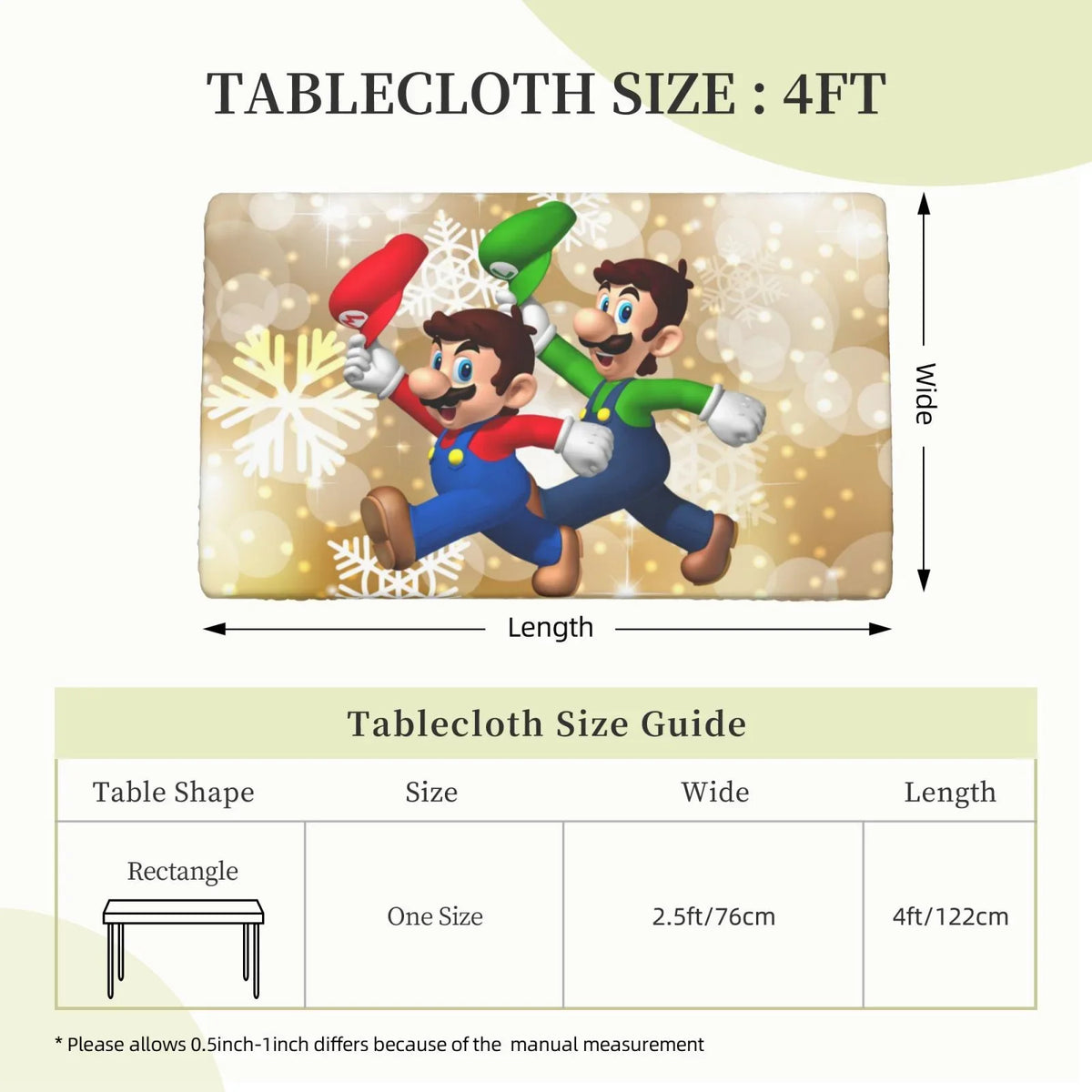 Reusable Tablecloth Mario Mansion Edged Rectangle Bros Dining For Party Luigi's Fitted Elastic Cover Table 2.5X4ft Kitchen