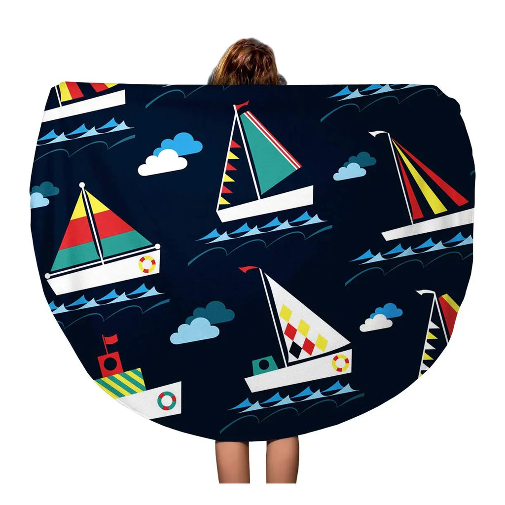 Blanket 60 Beach Sea Travel Circular Throw Blue Nautical Tapestry Baby KDAGR inch Mat Towel Round Towels Kids Beach Abstract Pattern Beach Boat Circle
