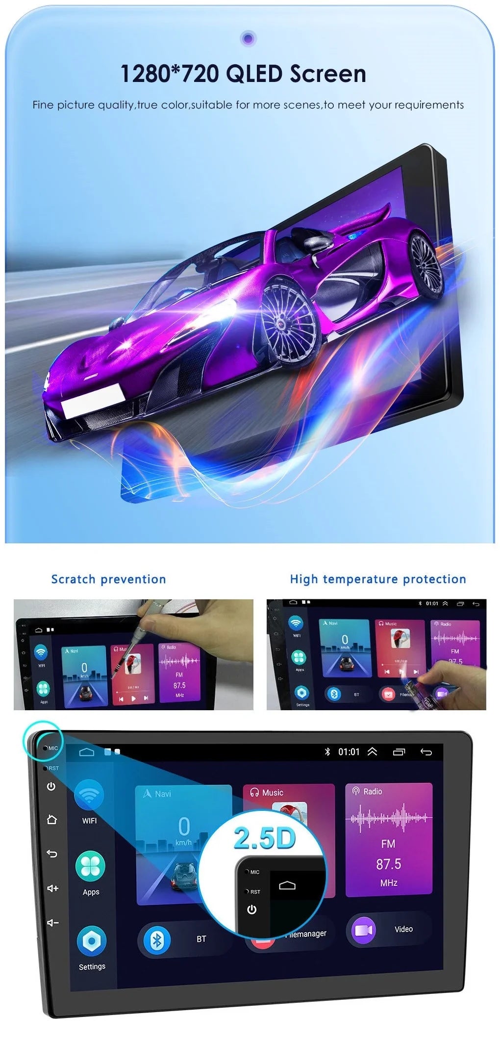 AHD 2+32GB USB FM/RDS Radio Auto GPS Stereo Screen WiFi Android Backup Navigation Receiver Carplay IPS Car Din Android 9" Wireless Double 1280*720 Camera Bluetooth