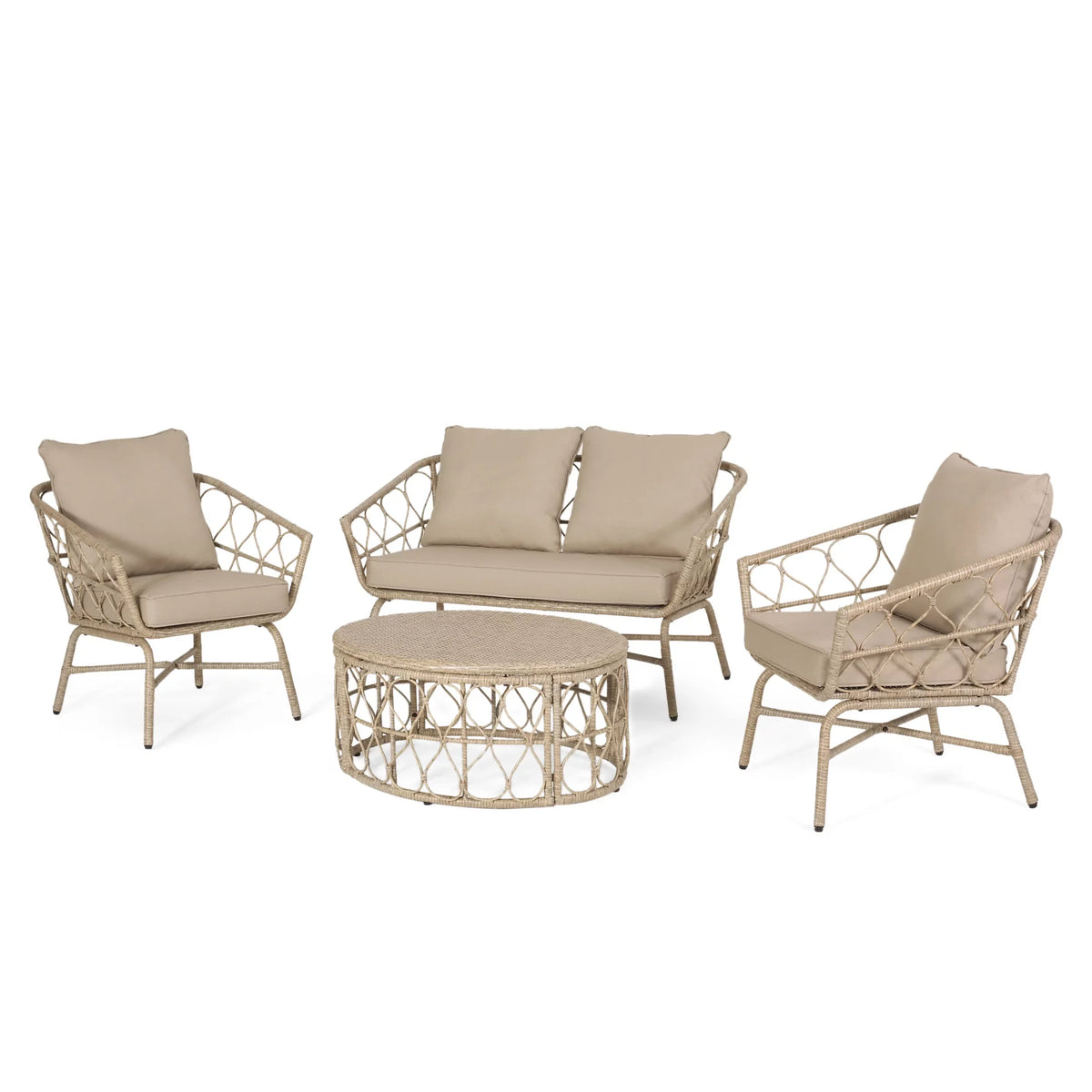 with Montserrat Brown Outdoor Wicker Seater 4 Cushions, Light and Set Beige Chat