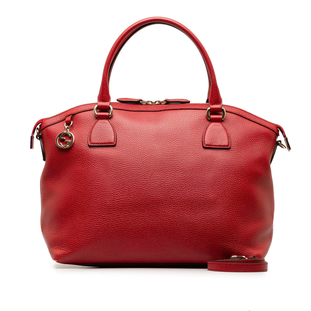 Pre-Owned Charm Unisex Calf Authenticated Gucci Red Dome (Good) Convertible Leather Satchel GG