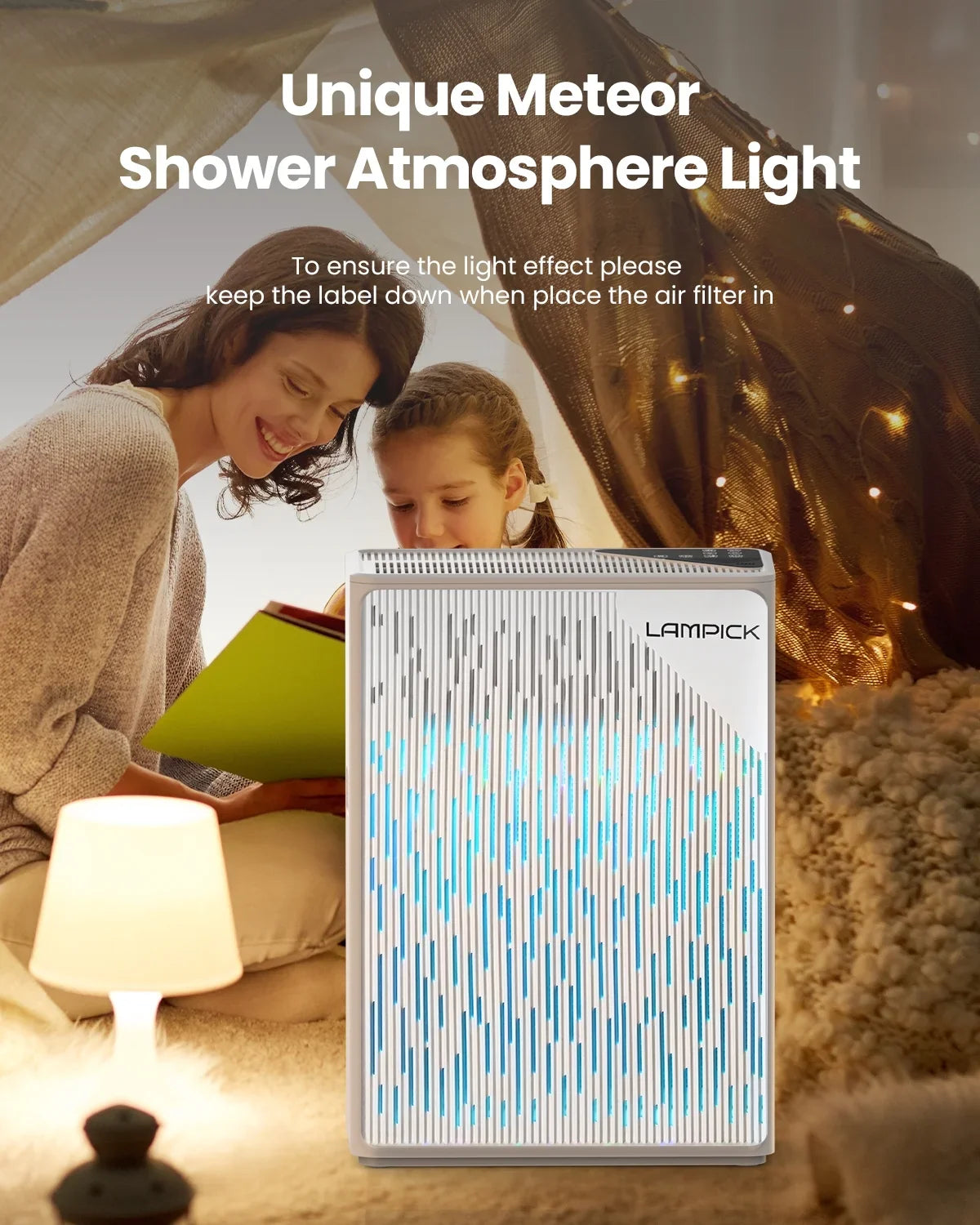 99.97% Sq of Remove with 1076 ft, HEPA Air Air Purifier LAMPICK Smoke Pet to Cleaner Hair Filter, up