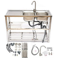 Utility Prep Faucet+2 Compartment Sink Commercial Sink Drainboard Stainless Table+360° Catering 2 Steel Kitchen Loyalheartdy Basin